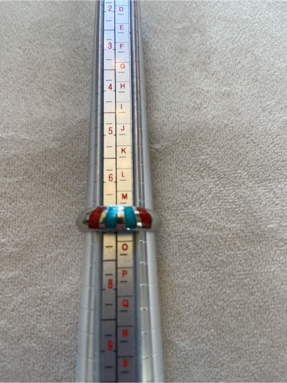 Men's Silver-tone Ring with Turquoise and Red Inlay